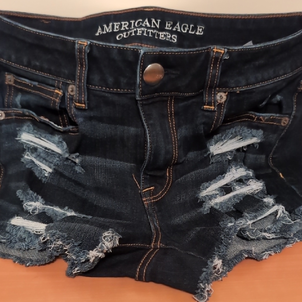 American Eagle Outfitters Black Distressed Denim Shorts